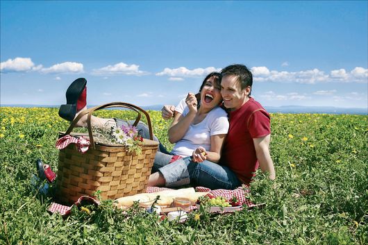 DA LACHT DAS HERZ. Packen Sie Essen und Getr�nke in den Picknick-Korb und wagen Sie sich raus in die Natur. Ob zweisam oder mit Familie � der Spa�faktor ist hoch! &copy;iStockPhoto